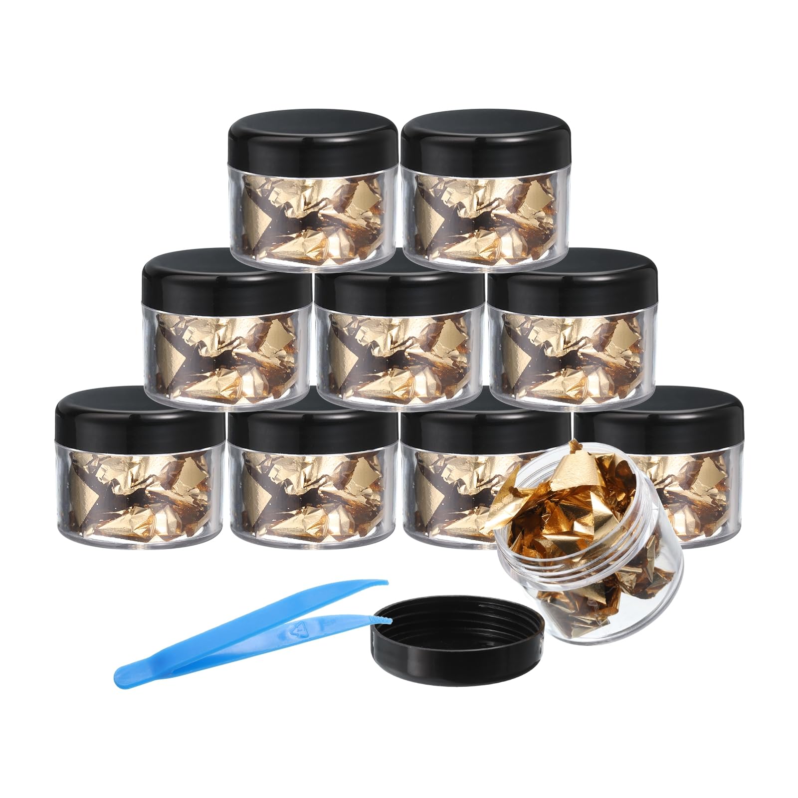 PATIKIL Gold Foil Flakes for Resin, 10Bottles/10Gram Gold Leaf Flakes Metallic Gold Foil Flakes with Tweezers for Nail Design Craft Painting Jewelry Making, Gold