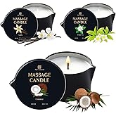 3 Pack Massage Oil Candles 2.35oz Low Temp Massage Candle Wax 3 Scent Vanilla, White Tea, Coconut Spa Therapy Body Oil Christmas Valentine's Day Gifts for Relaxation, Couples, or Self-Care