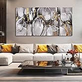 XIANSHOU Black and Grey Painting Pictures Abstract Wall Decor for Office 29"x 58" Modern Artwork Gold Foil Wall Art for Living Room Dining Room Bedroom