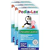 Pedia-Lax Children’s Chewable Laxatives for Constipation, Gently Relieves Occasional Constipation for Kids Ages 2-11, Watermelon Flavor, 30 Count, Pack of 3