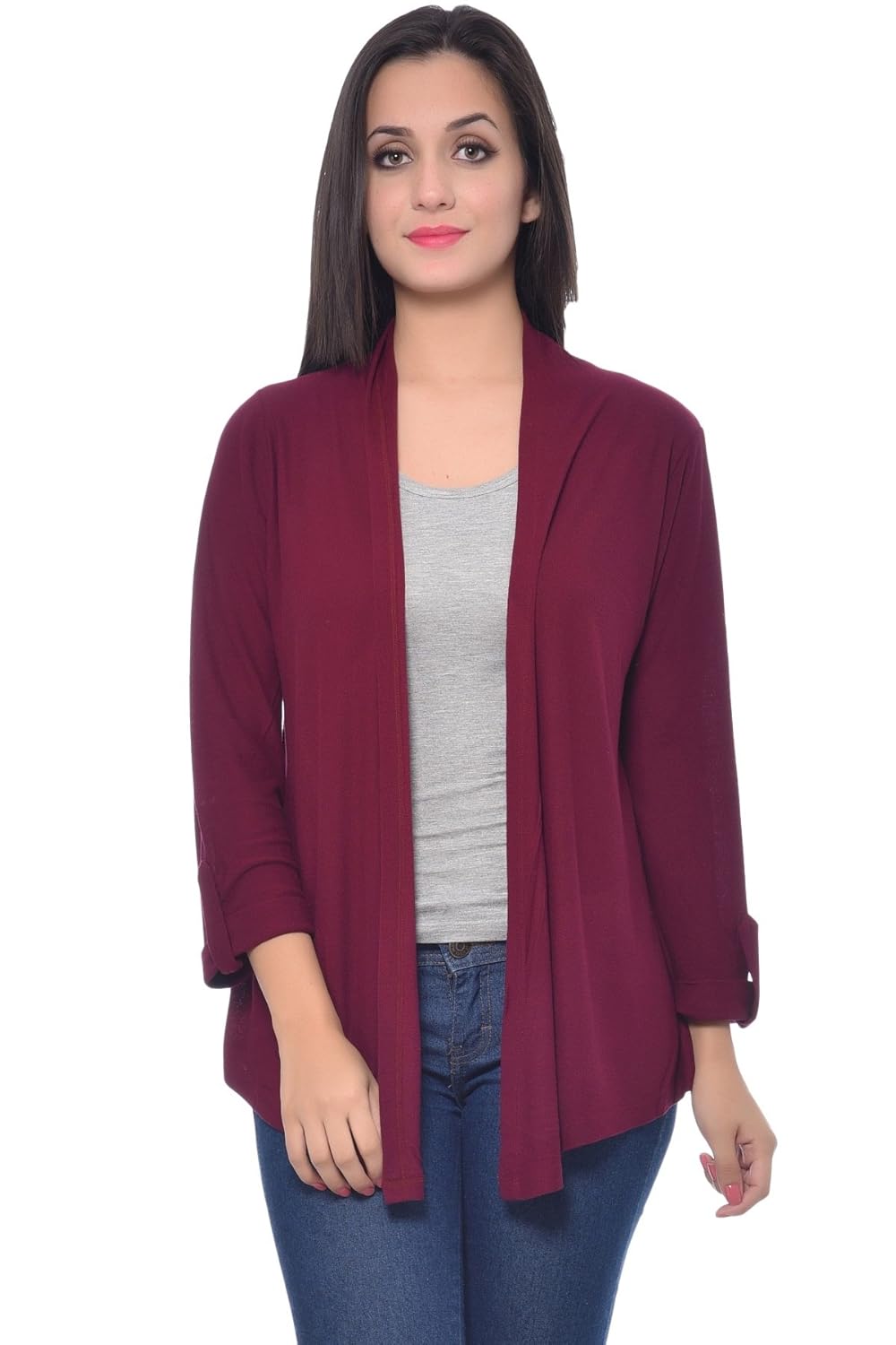 frenchtrendz women's viscose crepe shrug(0_dark maroon_0)