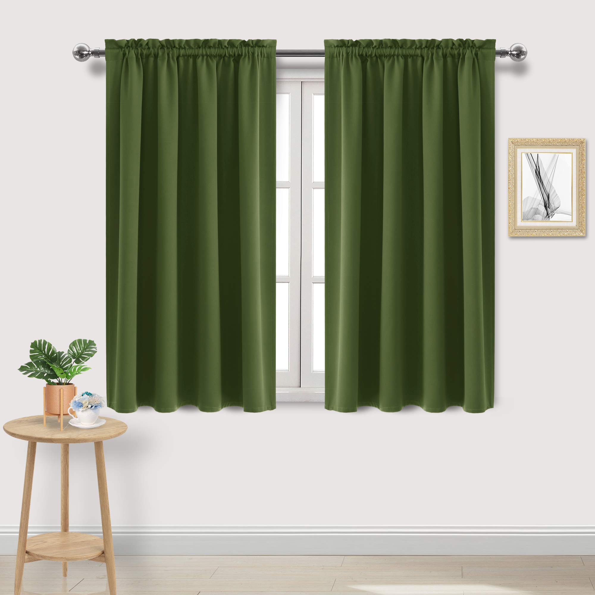 DWCN Olive Green Room Darkening Blackout Curtains - Thermal Insulated Privacy Energy Saving Window Curtain Drapes 52 x 45 inch Length, Set of 2 Bedroom Living Room Curtains