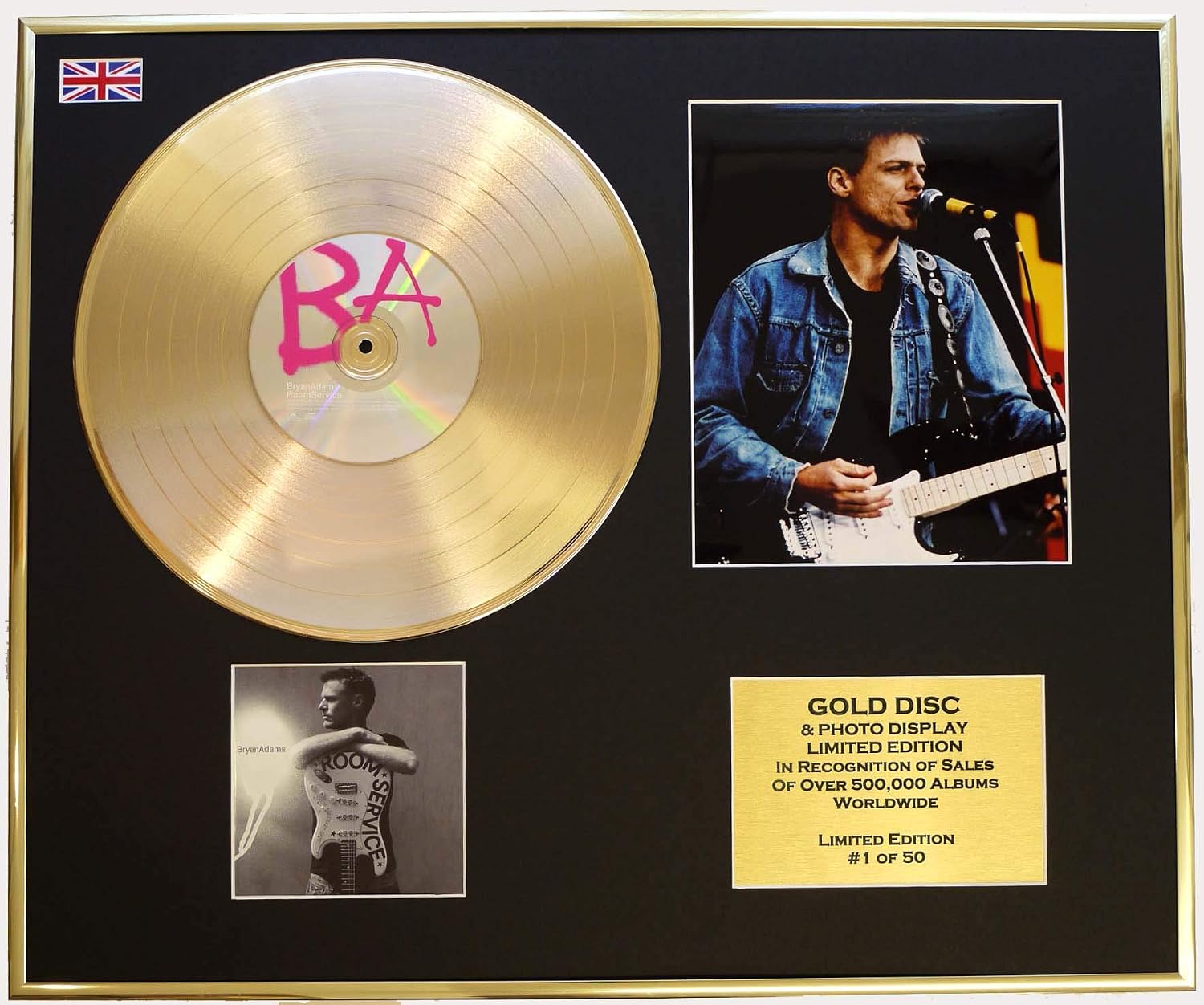 BRYAN ADAMS/CD GOLD DISC/RECORD & PHOTO DISPLAY/LTD. EDITION/COA/ROOM SERVICE, 61L x 50.8W cm