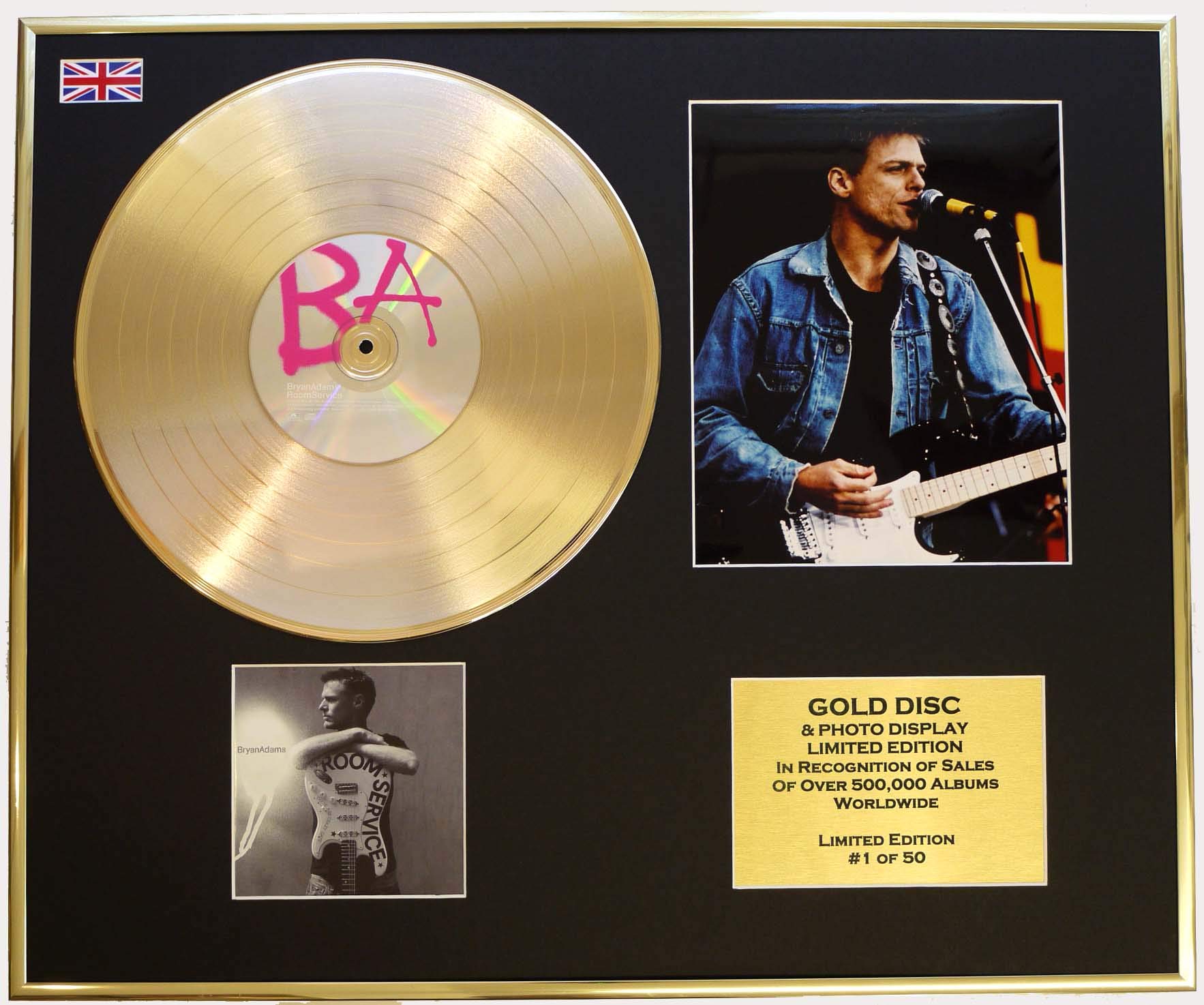 BRYAN ADAMS/CD GOLD DISC/RECORD & PHOTO DISPLAY/LTD. EDITION/COA/ROOM SERVICE