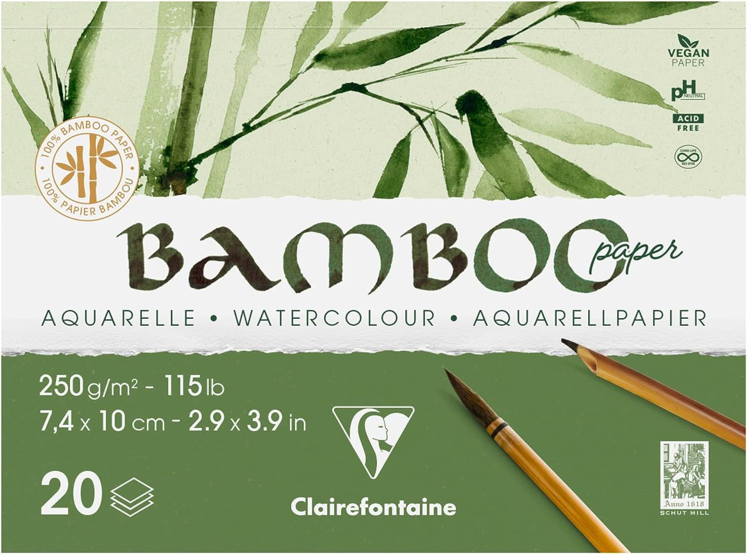 Clairefontaine 975910C - Bloc collé 20F Bambou 250g 7,4x10cm A7 P