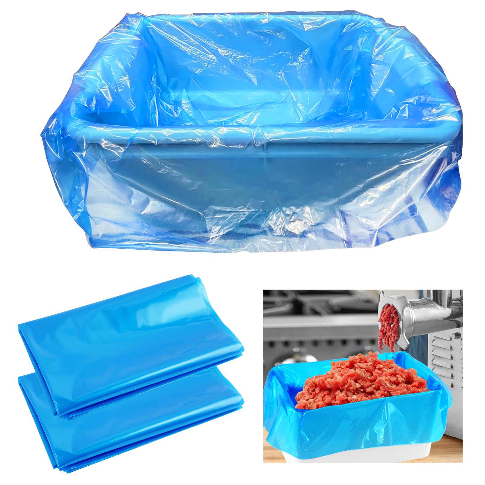 Photo 1 of 100 Pack Heavy-Duty 2.5 Mil Meat Lug Liners | Disposable Poly Tub Liners for Meat Processing, Mixing & Transport | Flat-Open Plastic Bags for Instant Cleanup & Sanitation (100)