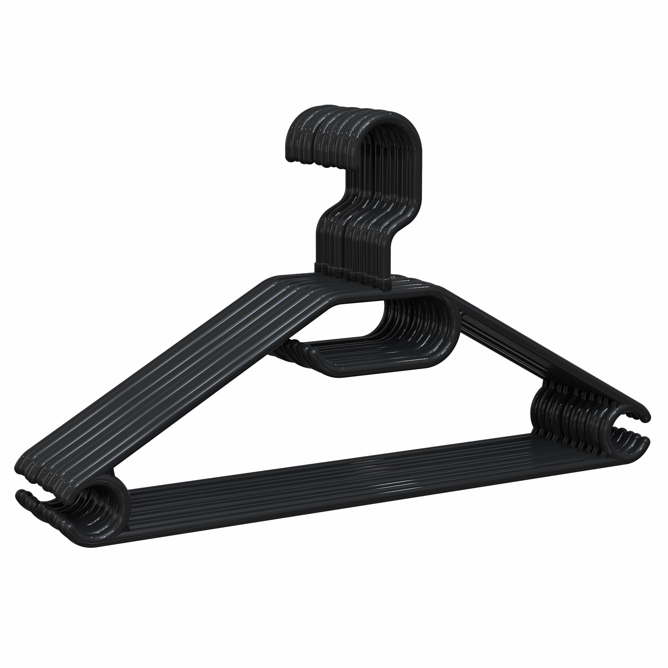 PORTENTUM Hangers of 100% Recycled Plastic, Pack of 10, Black. For All Types of Clothes, 360º Swivel Hook, Space Saving, Accessory Holder, Hooks for Dresses, Blouses and Skirts, Made in Spain