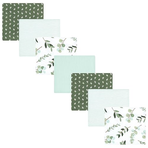 Hudson Baby Unisex Baby Cotton Flannel Receiving Blankets Bundle, Eucalyptus, One Size