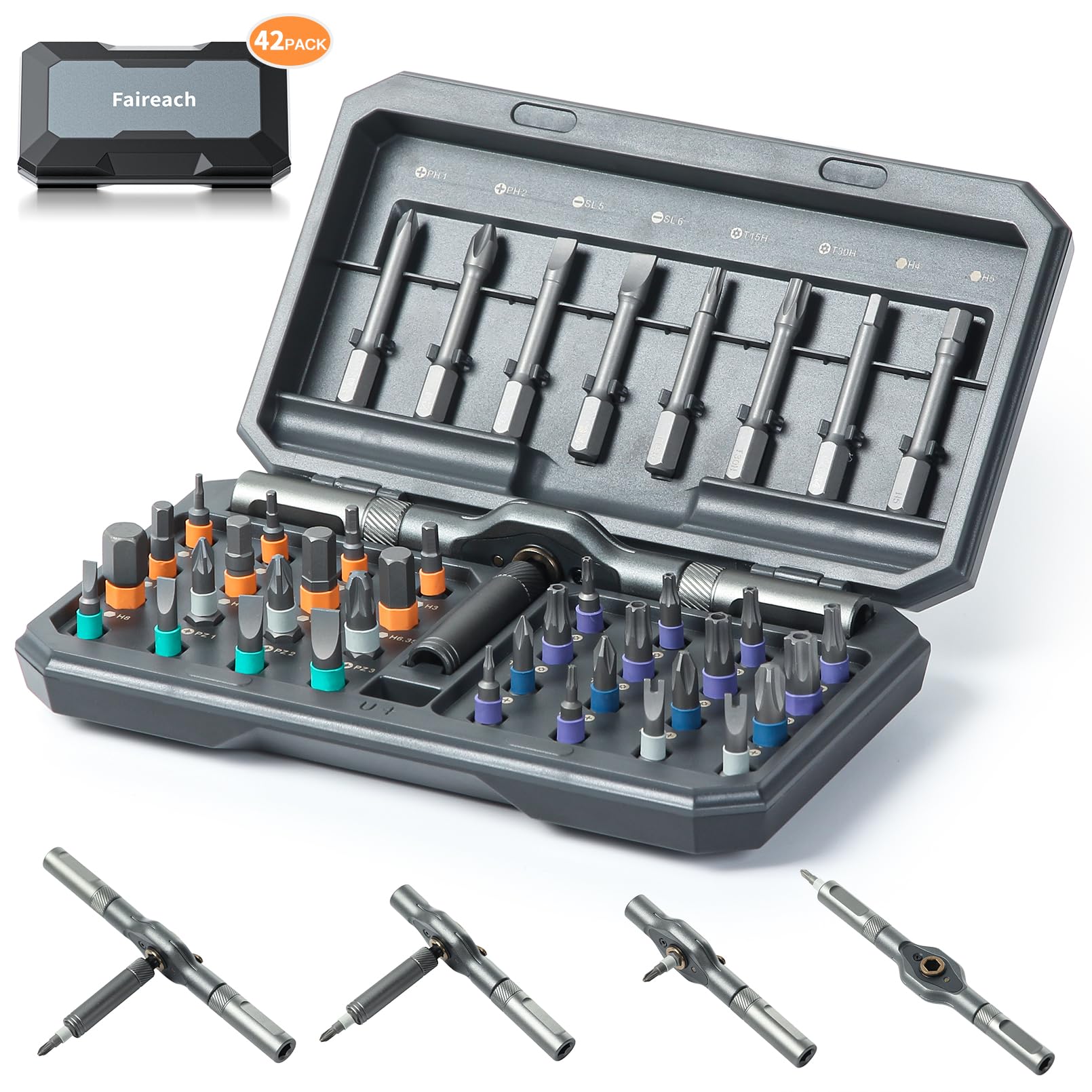 Photo 1 of Faireach 42 in 1 Magnetic Screwdriver Set, DIY Ratchet Screwdriver Set, Multi Bit Magnetic Drive Set with Detachable Ratchet Handle, Portable Compact Repair Tool Kit for Furniture Computer Bicycle