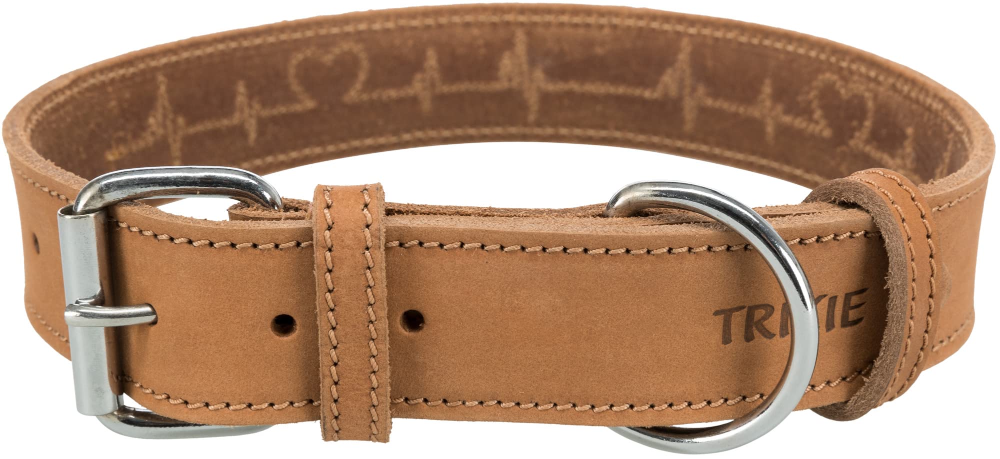 TRIXIE Rustic fatleather collar Heartbeat, L-XL: 55-65 cm/40 mm, brown, 0.199 kg