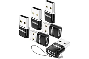 AiNEERich USB to USBC Adapter 6 Pack,USB C Female to USB Male Adapter,Type C Charge Cable Converter for iPhone 15 14 13 Plus Pro Max,Apple Watch,iPad,Samsung Galaxy S23 S24,Black
