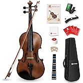 Vangoa 4/4 Solid Wood Acoustic Violin Full Size Fiddle Set for Beginner Adult Student Teen Kids with Violin Case, Bow, Rosin, Shoulder Rest, Tuner, Strings, Natural