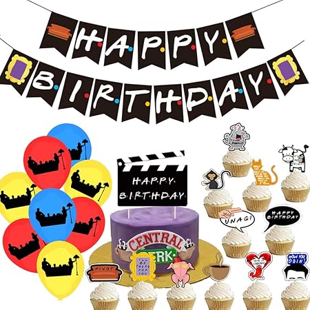 Amazon Co Jp フレンズ テレビ番組 誕生日バナー バルーン 友達テーマ ケーキトッパー ハッピーバースデーパーティー用品 写真ブース小道具 おもちゃ