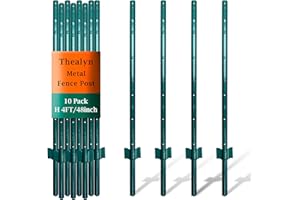 Thealyn Fence Posts 4 Feet, Pack of 10, Metal Fence Poles U Post Sturdy Duty Fence Stakes Step in Post No Dig Fence Post for Garden Wire Fence Steel Sign Post (Fits to 3-ft Fence Mesh)