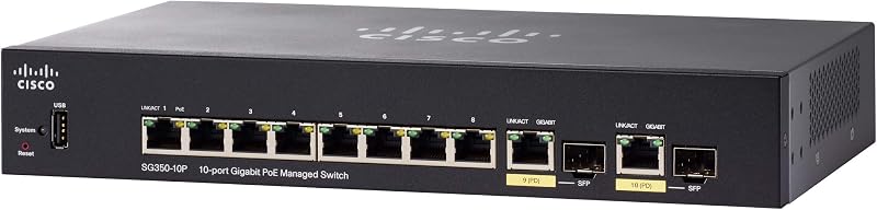 Cisco SG350-10P Managed Switch 10GbE Ports 8x RJ45 2x SFP PoE 62W LLW