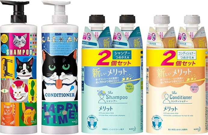 Amazon セット買い スマートホルダー キャット メリット つめかえ用 340ml 4個 シャンプー2個 コンディショナー2個 スマートホルダー シャンプー コンディショナーセット 通販