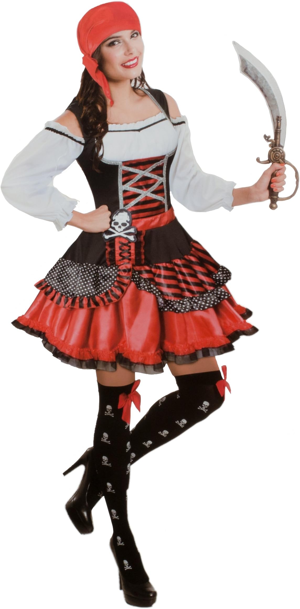 'Brand Sseller Ladies Fancy Dress Pirate Costume – Halloween Fancy Dress Costume INCLUDES Dress and Pirate Headscarf, Various Sizes