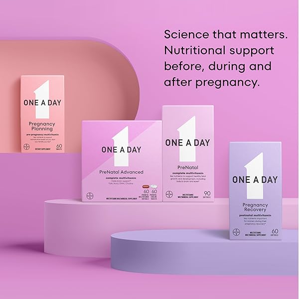 ONE A DAY PRENATAL ADVANCED- PRENATAL VITAMINS WITH FOLIC ACID, CHOLINE, DHA & IRON, PREGNANCY VITAMINS FOR WOMEN TO SUPPORT BABY’S DEVELOPMENT, 60+60 CT (120 TOTAL SET) (PACKAGING MAY VARY)
