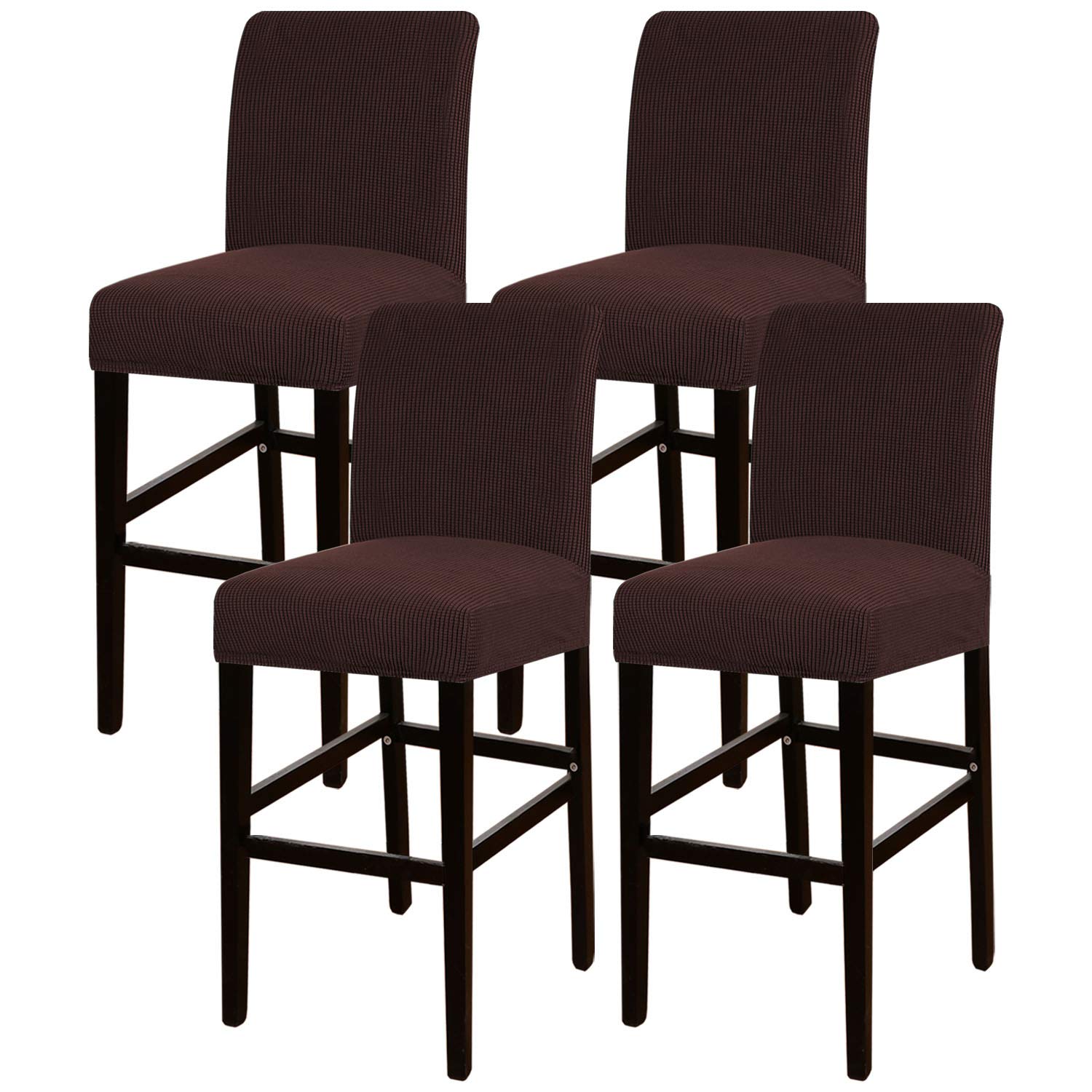 Photo 1 of Turquoize Stretch Bar Stool Cover Counter Stool Pub Chair Slipcover for Dining Room Cafe Barstool Slipcover Removable Furniture Chair Seat Cover Jacquard Fabric with Elastic Bottom Set of 4, Brown