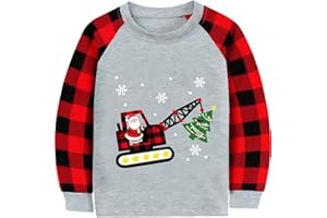 CM-KID Christmas Shirt for Toddler Boys Santa Dino Reindeer Buffalo Red Plaid Long Sleeve Tshirt Tops for Kids 2-7 Years