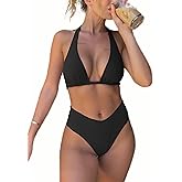 Layakanup V Cut Bikini Sets for Women Halter Push Up Bikini Top Sexy high Waisted Cheeky Bikini Bottom Swimsuits