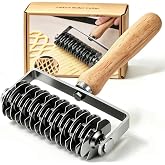 JuyVerq Pastry Lattice Roller Cutter, Stainless Steel Lattice Dough Cutter Wood Handle, Professional Pastry Crust Cutter, Hou