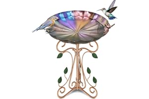 13" Diameter Vintage Metal Bird Bath, Birdbaths with Cast Iron Pedestal, Large Antique Bird Feeder for Outdoors Garden Patio 
