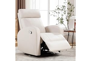 HOMYKA Swivel Rocker Recliner Chair, Manual Glider Recliner Nursery Chair, Leather Rocking Recliner 360° Swivel Lounge Reclining Chair with Headrest/Highback, Cream White