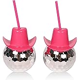 SanMori Disco Ball 17 oz Drink Tumbler with Straw, Silver, 2-Pack, For holiday party, birthday party, bar, family, etc