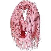 Unisex Women's Winter Fringe Tassel Neck Cozy Knit Cable Infinity Loop Cowl Scarf- Solid Color