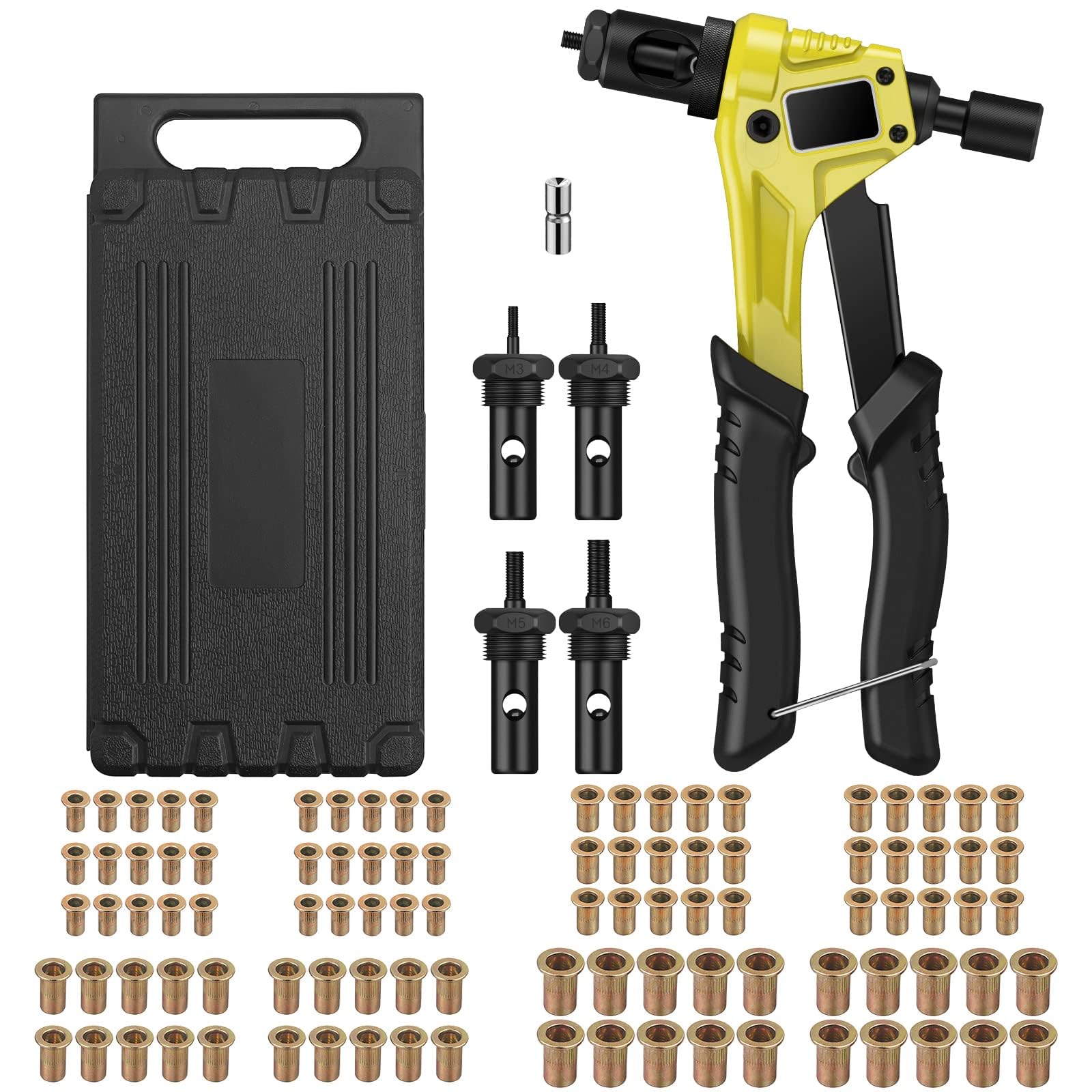 AUTOUTLET 8" Rivet NUT Gun M3 M4 M5,m6,Hand Riveter Rivet Gun, Riveting Tools with 100pcs Nut Setting System Yellow