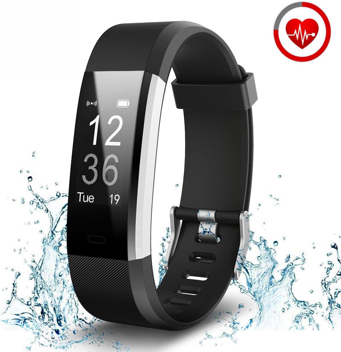 ZKCREATION Heart Rate Fitness Tracker, IP67 Waterproof Watch Pedometer Smart Bracelet with Heart Rate Monitor,distance,calorie,sleeping monitor,smart notification for Android and iOS