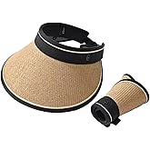 UPF 50+ Sun Visors for Women Wide Brim Beach Hat Foldable Straw Visor Hat Summer Packable