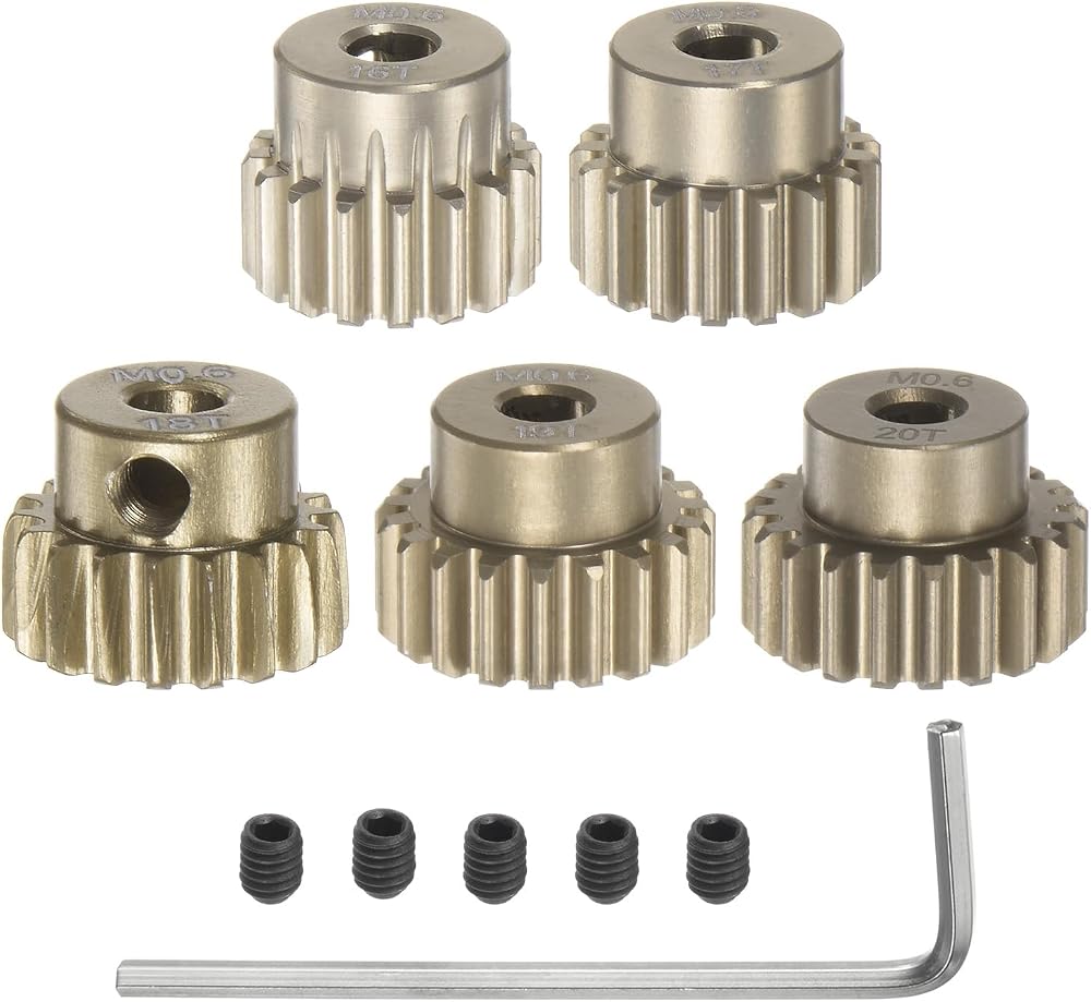 sourcing map M0.6 Pinion Gear Set 3.175mm 1/8" Shaft 16-20T Aluminum RC Car