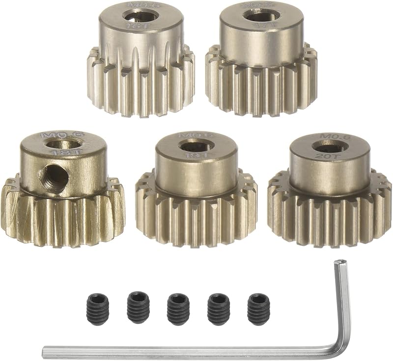 sourcing map M0.6 Pinion Gear Set 3.175mm 1/8" Shaft 16-20T Aluminum RC Car