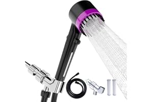 XIANSHENGLE High Pressure Handheld Shower Head High Pressure Shower Heads- High Flow Even with Low Water Pressure - Hand Held Showerhead Set with 59″Replacement Hose/Bracket and Cotton Filters (Black)
