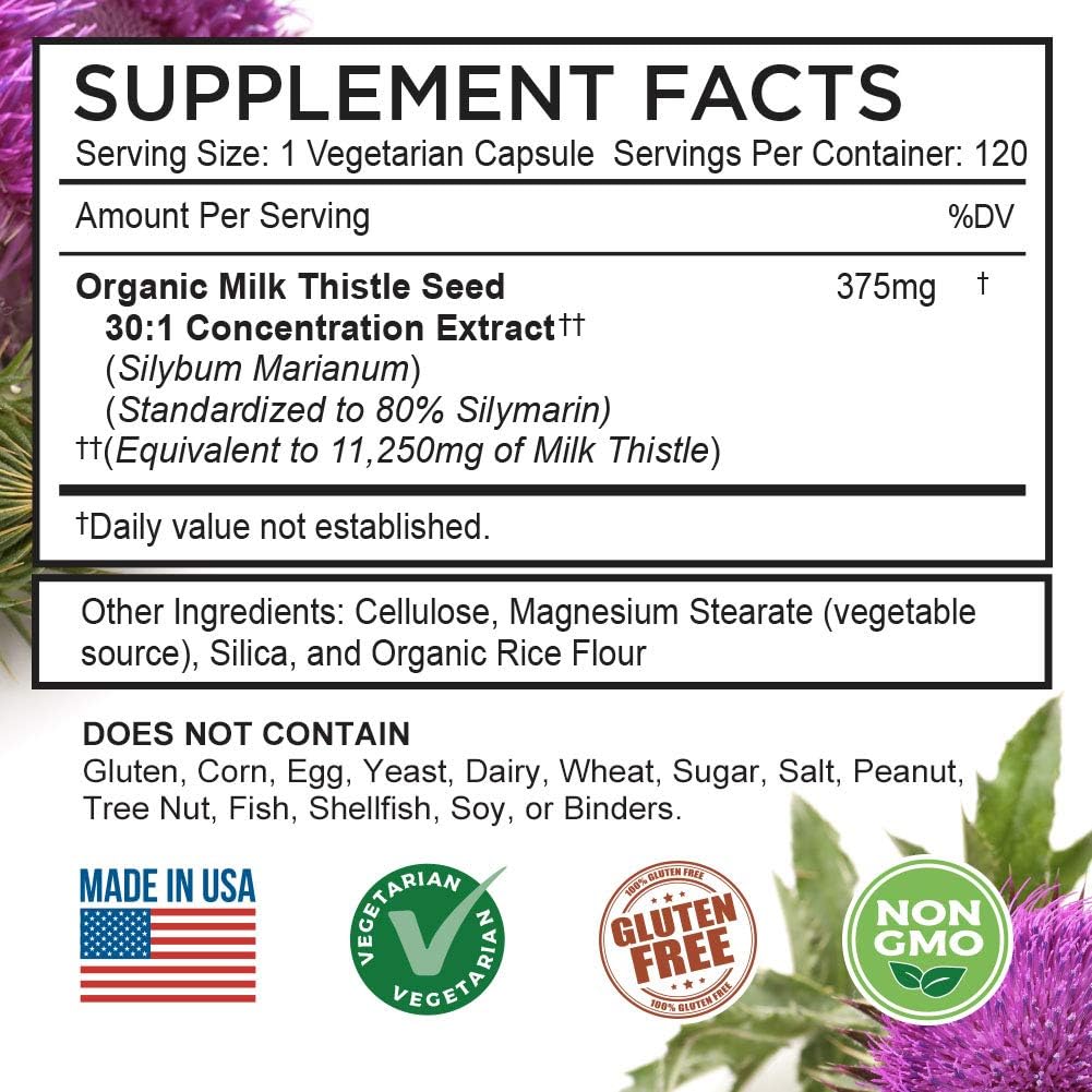 FarmHaven Milk Thistle Capsules | 11250mg Strength | 30X Concentrated Seed Extract & 80% Silymarin Standardized - Supports Liver Function and Overall Health | Non-GMO | 120 Veggie Capsules: Health & Personal Care