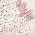 Valentines 5D Embossed Nail Art Stickers Romantic Rose Gold Nail Decals Self Adhesive Bronzing Bow Heart Nail Stickers Valentine's Pink Nail Design Stickers Star Nail Art Supplies for Women