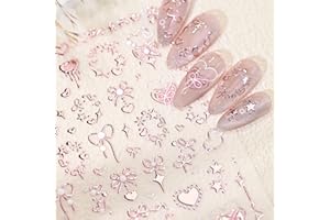 WBRRFJJ Valentine's 5D Embossed Nail Art Stickers - Romantic Rose Gold & Pink Nail Decals with Bronzing Bow Heart Designs