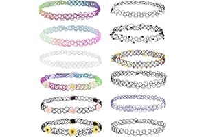 SUDNJIALQ 12pcs Choker Necklace Stretch Colorful Elastic Choker Necklace Tattoos Choker Necklace for Women Girls