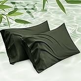 Bedsure Pillow Cases Queen, Cooling Pillow Cases, Rayon Derived from Bamboo Olive Green Pillowcases Queen Size Set of 2, Soft & Breathable Bedding Pillow Covers with Envelope Closure, 20x30 Inches