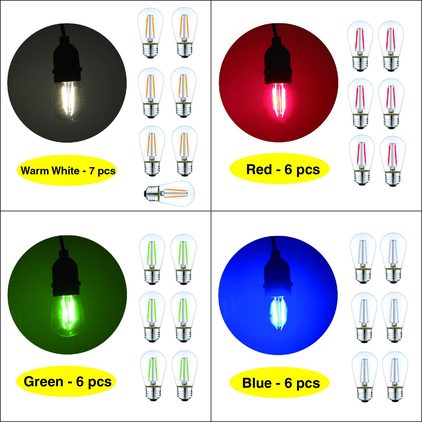 Bulbstring (25 Pack) 2 Watt S14 Colored Dimmable LED String Light
