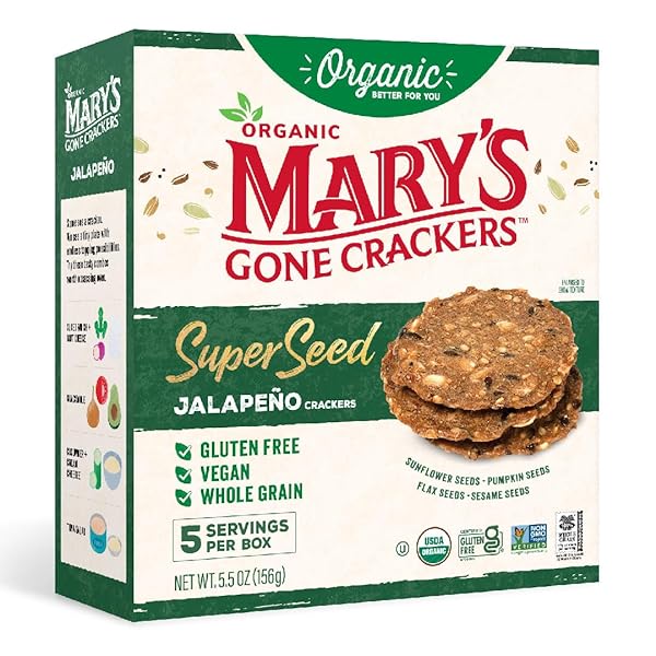 MARY’S GONE CRACKERS ORGANIC SUPER SEED CRACKERS, JALAPENO – GLUTEN-FREE, NON-GMO, VEGAN & WHOLE GRAIN, 5.5 OUNCE (PACK OF 1)
