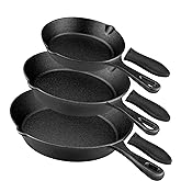 rincentd Cast Iron Skillet Set 3 Piece 6 8 10 Inch Pre-Seasoned Frying Pan | Cast Iron Pan With Heat-Resistant Handles for Stovetop, Campfire and Grill Safe, Indoor Outdoor Use Even Heat Distribution