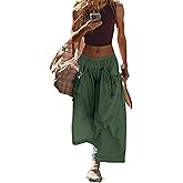Hooever Women's Loose Wide Leg Track Pants Drawstring Pockets Elastic Waist Capri Hiking Pants