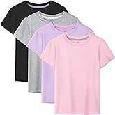HoeVou 4 Pack Girls Shirts Cotton Short Sleeve Shirts for Girls Kids T-Shirts Tees Summer Tops