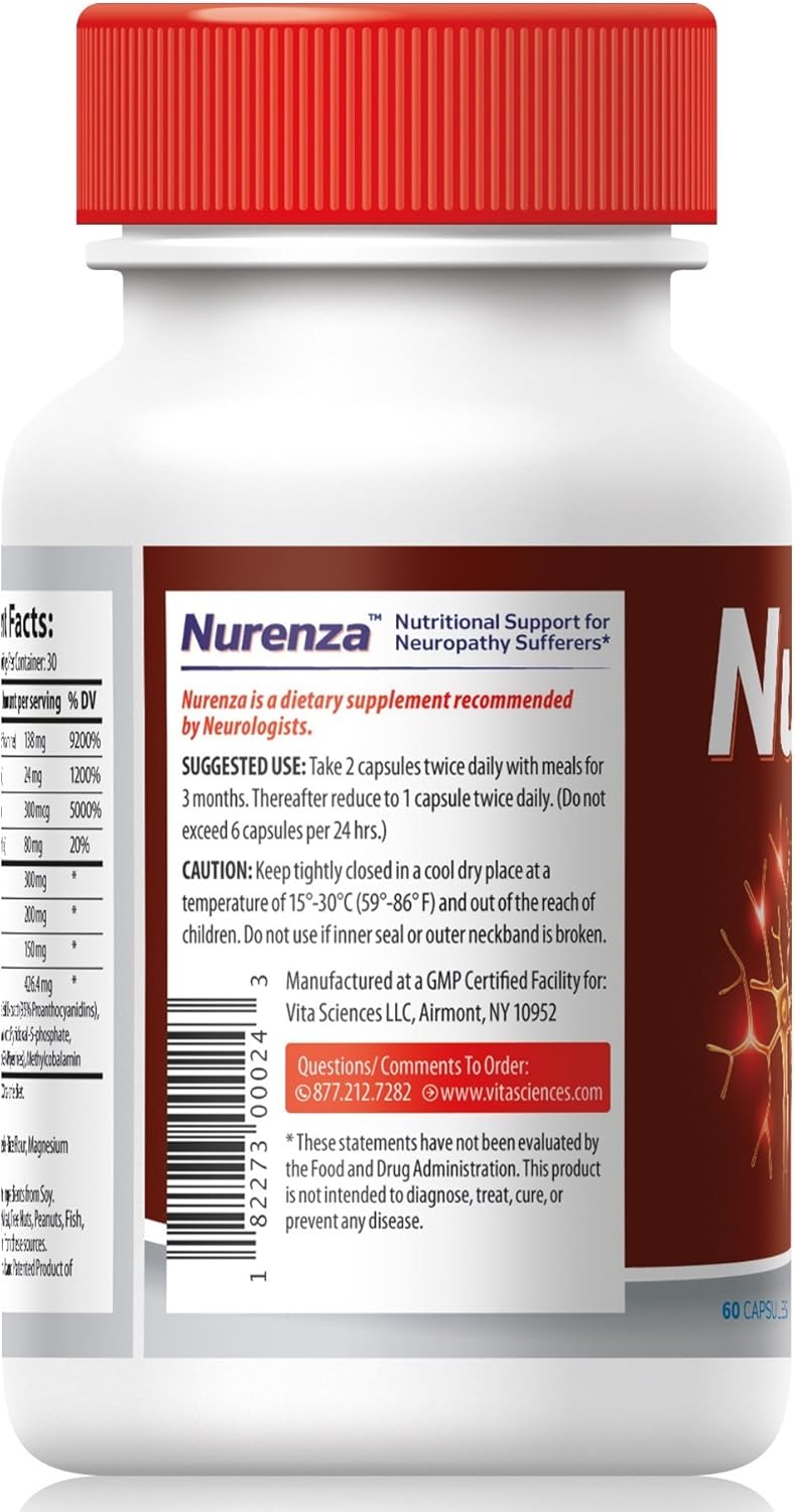 Neuropathy Supplement Nerve Pain Relief - Natural R-ALA Form 10x The Strength Than The Synthetic Alpha Lipoic Acid | Nerve Pain Relief in Feet, Hands, Legs, Toes Nerve Renew Repair Vitamins | Nurenza: Health & Personal Care