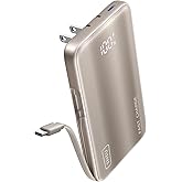 INIU 3-in-1 Portable Charger, 45W 10000mAh Fast Charging Power Bank, Built-in USB C Cable & Foldable Wall Plug, Travel Essentials, Battery Pack for iPhone 17 16 15 Series, Samsung, MacBook, etc. Gray