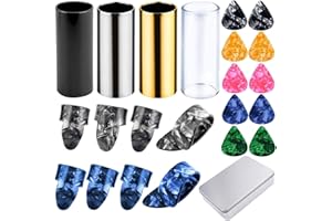 Guitar Slide Set, Set of 8 Pair Glass Finger Sleeves & 4 Steel Guitar Slider and 1 Biron Box Suitable for Pros and Beginners 