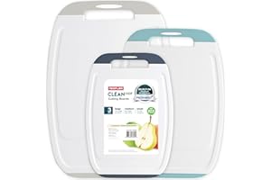 Neoflam Microban Protection Cutting Board 3 Piece Set, Stain & Odor/BPA Free, Reversable Board, Upgraded Larger Juice Groove, Non-Slip EZ Grip Handle, Dishwasher Safe,Grey
